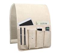 NB Sofa Armrest Organize remote holder bedside caddy organizer with 5 pockets，non-slip couch remote control holder couch armchair caddy accessories (35"x12.4", Beige)