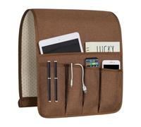 NB Sofa Armrest Organize remote holder bedside caddy organizer with 5 pockets，non-slip couch remote control holder couch armchair caddy accessories (Brown, 35"x12.4")