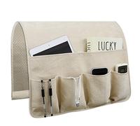 NB Sofa Armrest Organize remote holder bedside caddy organizer with 5 pockets，non-slip couch remote control holder couch armchair caddy accessories (35"x18", Beige)
