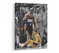 NBA Canvas Wall Art Decor - Allen Iverson Step Over Tyronn Lue Iconic Moment, 76ers vs Lakers Basketball Poster, Black and White Sports Artwork for Home or Game Room Wall Decor 8X10 inch