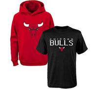 NBA Kids Youth 8-20 Team Color Performance Primary Logo Pullover Hoodie Sweatshirt & T-Shirt Combo Set, Chicago Bulls, 10-12