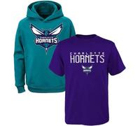 NBA Kids Youth 8-20 Team Color Polyester Performance Primary Logo Pullover Hoodie Sweatshirt and T-Shirt 2 Pack Combo Set, Charlotte Hornets, 14-16
