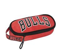 NBA Official NBA Oval Pencil Case, Lightweight and Compact, with Inner Pocket and Divider with Elastic Loops, Ideal for Stationery, 22 x 9.5 x 5.5h cm, red, 22x9,5x5,5 cm, Casual