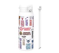Ion8 NBA Patch Logos Sports Thermal Water Bottle with Removable Straw, 750ml/24oz, Leak-proof Insulated Drinking Bottle, Easy to Open, Secure Lock, Dishwasher Safe, Flip Cover, Metal Bottle
