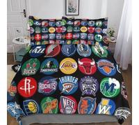 NBA Team Logo Print 3D Printed Quilt Cover 3-piece NBA Basketball Player Duvet Cover Bedding Set with Microfiber with Hidden Zipper Closure with Pillowcases for Boys Girls Comforter Cover Double（200x2