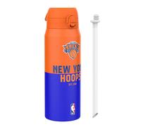 Ion8 NBA NY Knicks Sports Thermal Water Bottle with Removable Straw, 750ml/24oz, Leak-proof Vacuum Insulated Drinking Bottle, Easy to Open, Secure Lock, Dishwasher Safe, Flip Cover, Metal Bottle