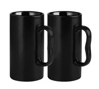 NBABSR 20 oz Large Ceramic Coffee Mugs,Tall Beer Cups with Big M Handle,600ml Oversized Bulk Porcelain Latte Cappuccino Espresso XL Cup Set of 2 for Men and Women Gifts Black