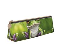 NBAGHPQ Cartoon Frog Print Stylish High-Capacity Leather Pencil Case Zippered Triangle Pouch Pens Boys Girls