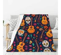NBAGHPQ Colorful Flower Skulls Guitar Print Thick Blankets Bed Camping Travel Flannel Lightweight Warm Blanket Comfort Couch