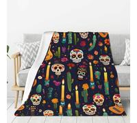 NBAGHPQ Colorful Flower Skulls Guitar Print Thick Blankets Bed Camping Travel Flannel Lightweight Warm Blanket Comfort Couch