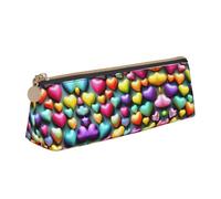 NBAGHPQ Colorful Rainbow Hearts Print Stylish High-Capacity Leather Pencil Case Zippered Triangle Pouch Pens Boys Girls