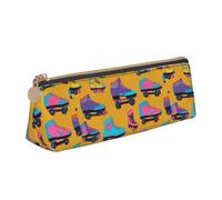 NBAGHPQ Colorful Roller Skates Print Stylish High-Capacity Leather Pencil Case Zippered Triangle Pouch Pens Boys Girls