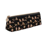NBAGHPQ Cute Brown Cartoon Owls Print Stylish High-Capacity Leather Pencil Case Zippered Triangle Pouch Pens Boys Girls