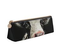 NBAGHPQ Cute Cow Print Stylish High-Capacity Leather Pencil Case Zippered Triangle Pouch Pens Boys Girls