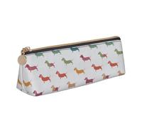 NBAGHPQ Cute Dachshound Dogs Print Stylish High-Capacity Leather Pencil Case Zippered Triangle Pouch Pens Boys Girls