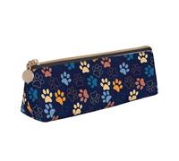 NBAGHPQ Cute Dog paw Print Stylish High-Capacity Leather Pencil Case Zippered Triangle Pouch Pens Boys Girls
