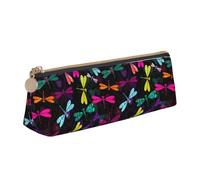 NBAGHPQ Cute Dragonfly Print Stylish High-Capacity Leather Pencil Case Zippered Triangle Pouch Pens Boys Girls