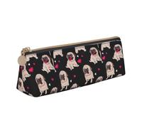 NBAGHPQ Cute Pug Print Stylish High-Capacity Leather Pencil Case Zippered Triangle Pouch Pens Boys Girls
