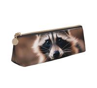 NBAGHPQ Cute Raccoon (1) Print Stylish High-Capacity Leather Pencil Case Zippered Triangle Pouch Pens Boys Girls