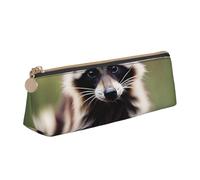 NBAGHPQ Cute Raccoon Print Stylish High-Capacity Leather Pencil Case Zippered Triangle Pouch Pens Boys Girls