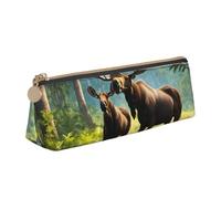 NBAGHPQ Deer Bear Moose Print Stylish High-Capacity Leather Pencil Case Zippered Triangle Pouch Pens Boys Girls