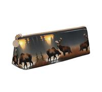 NBAGHPQ Deer Bear Moose Print Stylish High-Capacity Leather Pencil Case Zippered Triangle Pouch Pens Boys Girls