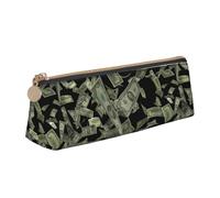 NBAGHPQ Dollar Sign Money Print Stylish High-Capacity Leather Pencil Case Zippered Triangle Pouch Pens Boys Girls