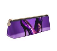NBAGHPQ Elegant Purple High Heels with Lipstick Print Stylish High-Capacity Leather Pencil Case Zippered Triangle Pouch Pens Boys Girls