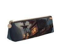NBAGHPQ Fantasy Pirate Ship Print Stylish High-Capacity Leather Pencil Case Zippered Triangle Pouch Pens Boys Girls