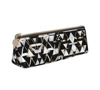NBAGHPQ Fashion Modern Black White Gold Triangle Print Stylish High-Capacity Leather Pencil Case Zippered Triangle Pouch Pens Boys Girls