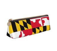 NBAGHPQ Flag of Maryland Print Stylish High-Capacity Leather Pencil Case Zippered Triangle Pouch Pens Boys Girls