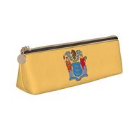 NBAGHPQ Flag of New Jersey Print Stylish High-Capacity Leather Pencil Case Zippered Triangle Pouch Pens Boys Girls