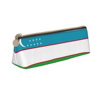 NBAGHPQ Flag of The Republic of Uzbekistan Print Stylish High-Capacity Leather Pencil Case Zippered Triangle Pouch Pens Boys Girls
