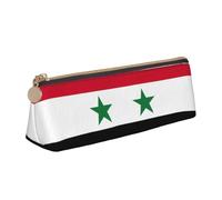 NBAGHPQ Flag of The Syrian Arab Republic Print Stylish High-Capacity Leather Pencil Case Zippered Triangle Pouch Pens Boys Girls