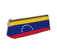 NBAGHPQ Flag of Venezuela Print Stylish High-Capacity Leather Pencil Case Zippered Triangle Pouch Pens Boys Girls