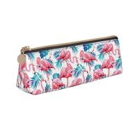 NBAGHPQ Flamingo Bird Green Plant Leaf Print Stylish High-Capacity Leather Pencil Case Zippered Triangle Pouch Pens Boys Girls
