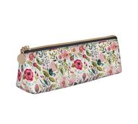 NBAGHPQ Flower Leaf Print Stylish High-Capacity Leather Pencil Case Zippered Triangle Pouch Pens Boys Girls