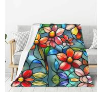 NBAGHPQ flower stained glass Print Thick Blankets Bed Camping Travel Flannel Lightweight Warm Blanket Comfort Couch