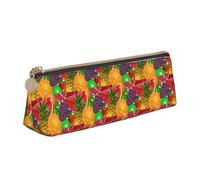 NBAGHPQ Fresh Fruits Pineapple Print Stylish High-Capacity Leather Pencil Case Zippered Triangle Pouch Pens Boys Girls