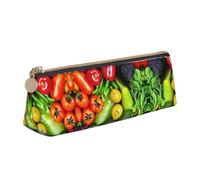 NBAGHPQ Fresh Vegetables Fruits Print Stylish High-Capacity Leather Pencil Case Zippered Triangle Pouch Pens Boys Girls