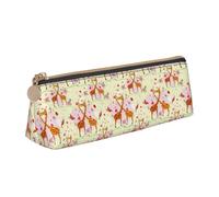NBAGHPQ Giraffe Heart Flower Butterfly Print Stylish High-Capacity Leather Pencil Case Zippered Triangle Pouch Pens Boys Girls