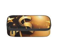 NBAGHPQ Gold Musical Note with Fallen Shiny Star Print Functionality Large Storage Pencil Case Stationery Organizer Teens Students Adults