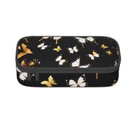 NBAGHPQ Gold White Butterflies Black Print Functionality Large Storage Pencil Case Stationery Organizer Teens Students Adults