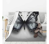 NBAGHPQ Gray Teal Flower Butterfly Print Thick Blankets Bed Camping Travel Flannel Lightweight Warm Blanket Comfort Couch
