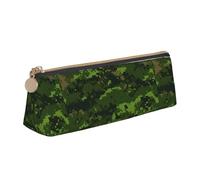 NBAGHPQ Green Army Digital Camouflage Print Stylish High-Capacity Leather Pencil Case Zippered Triangle Pouch Pens Boys Girls