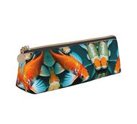 NBAGHPQ HD Koi Fish Print Stylish High-Capacity Leather Pencil Case Zippered Triangle Pouch Pens Boys Girls