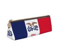NBAGHPQ Iowa State Flag Print Stylish High-Capacity Leather Pencil Case Zippered Triangle Pouch Pens Boys Girls