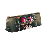 NBAGHPQ Jazz Drum Print Stylish High-Capacity Leather Pencil Case Zippered Triangle Pouch Pens Boys Girls