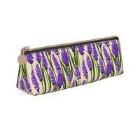 NBAGHPQ Lavender Stamp Print Stylish High-Capacity Leather Pencil Case Zippered Triangle Pouch Pens Boys Girls