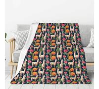 NBAGHPQ Llama Alpaca Cactus Flower Print Thick Blankets Bed Camping Travel Flannel Lightweight Warm Blanket Comfort Couch